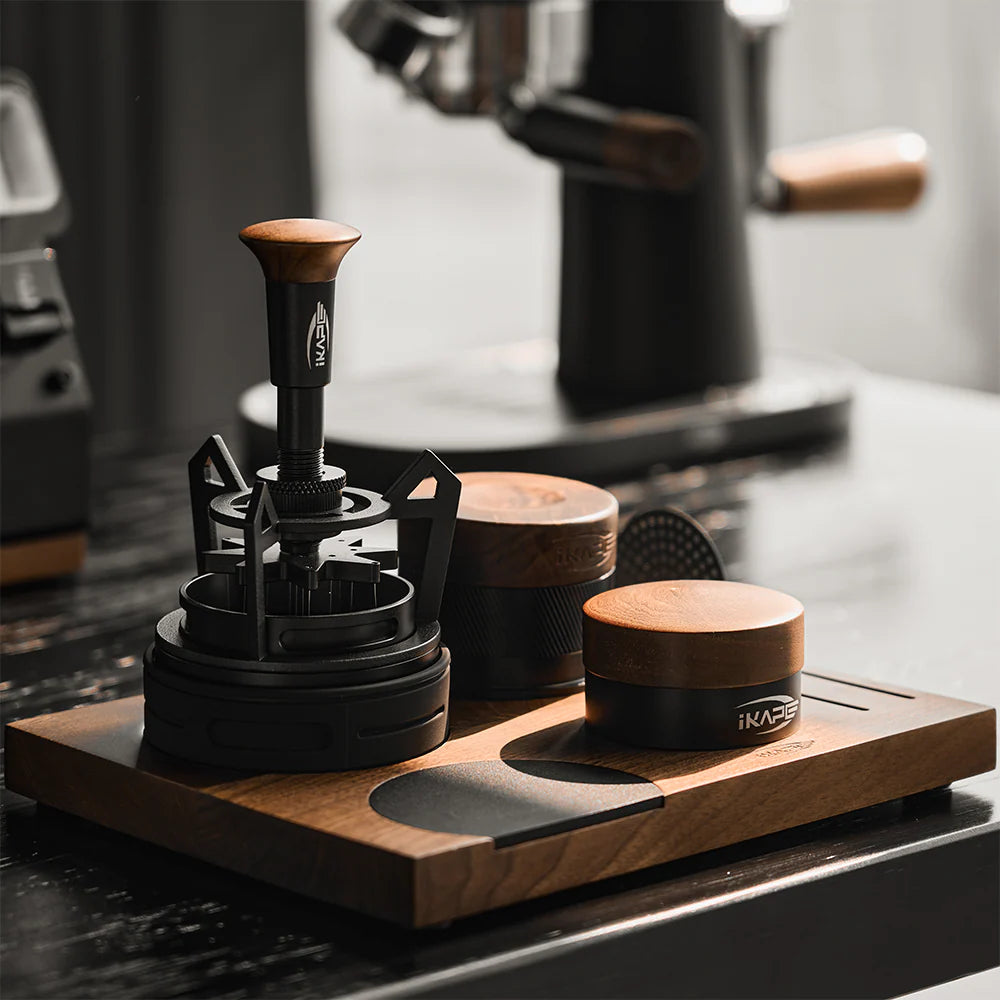 IKAPE V4 Espresso Calibrated Tamper with Spring Loaded (Wooden Handle, Black Base)
